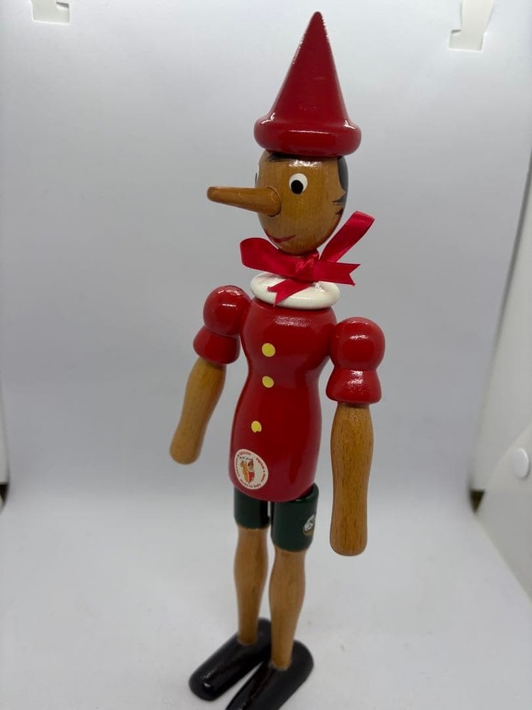 Italian wooden Pinocchio doll hat with scarf vintage #c16423