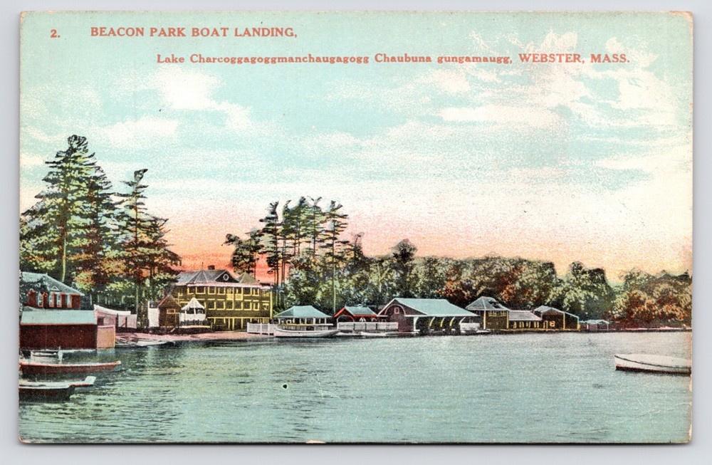 Lake Chaubunagungamaug Boat Landing Park Webster Massachusetts MA c1908 Postcard
