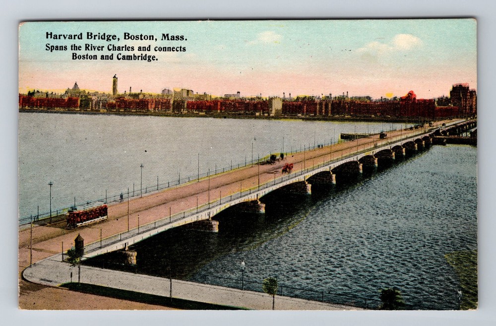 Boston MA-Massachusetts Harvard Bridge River Charles Vintage Postcard