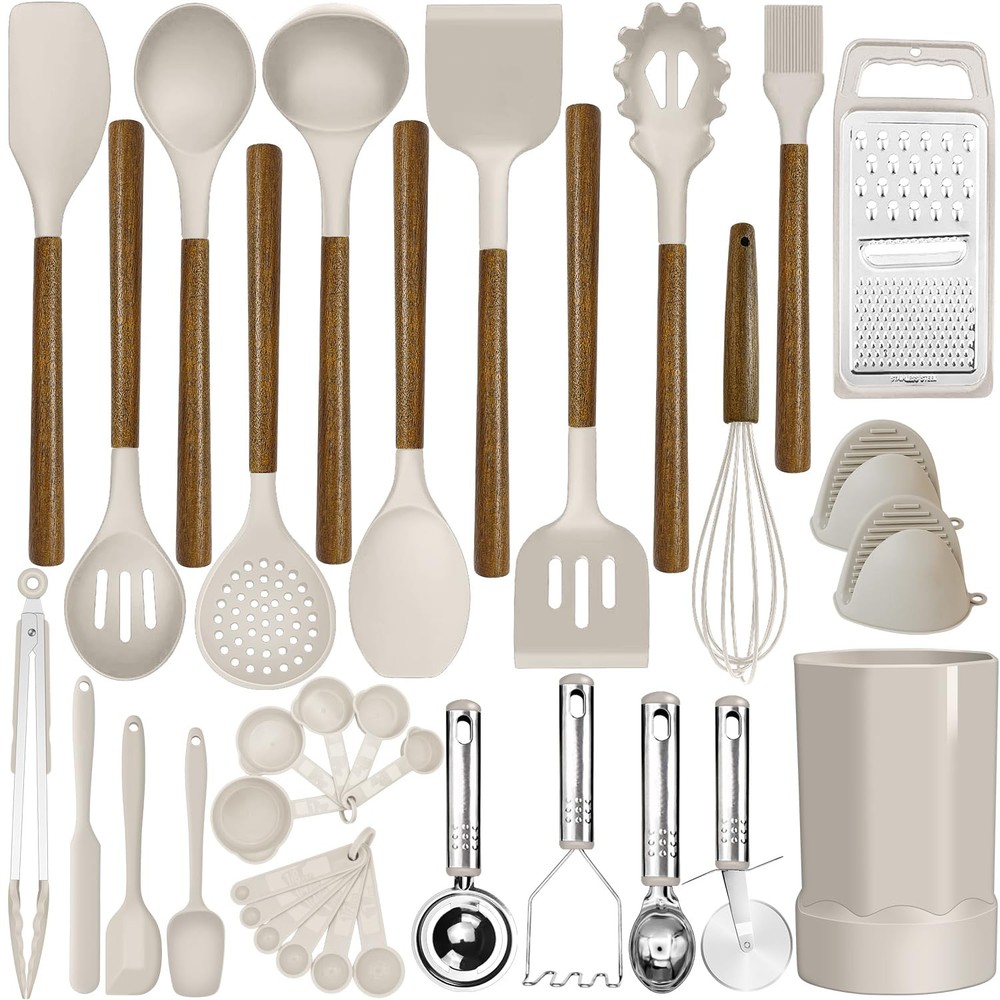 Kitchen Cooking Utensils Set-446°F Heat Resistant Silicone Kitchen Utensils f...