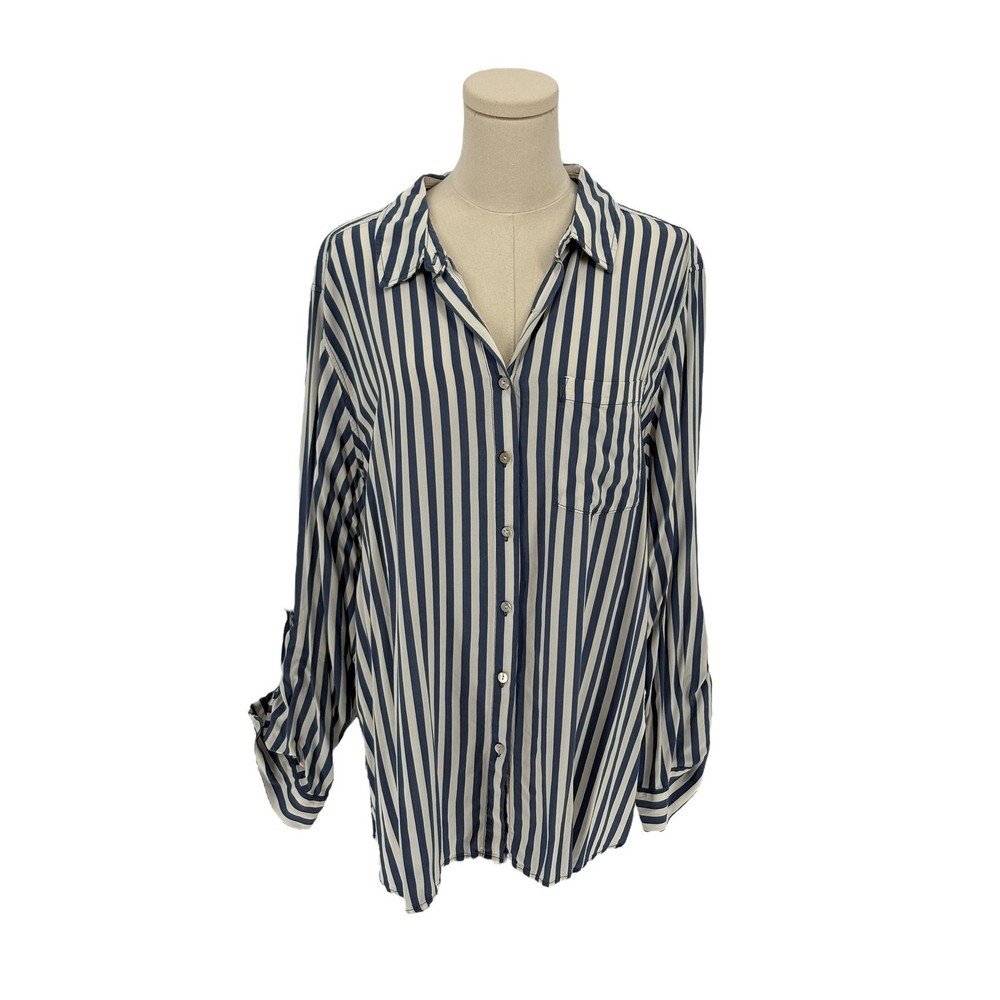 Jane and Delancey 1X Blue White Striped Button Down Shirt Casual