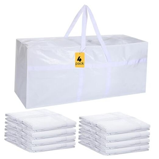 66-Gallon Large Foldable Moving Bags with Zipper & Handles - 4-Pack White