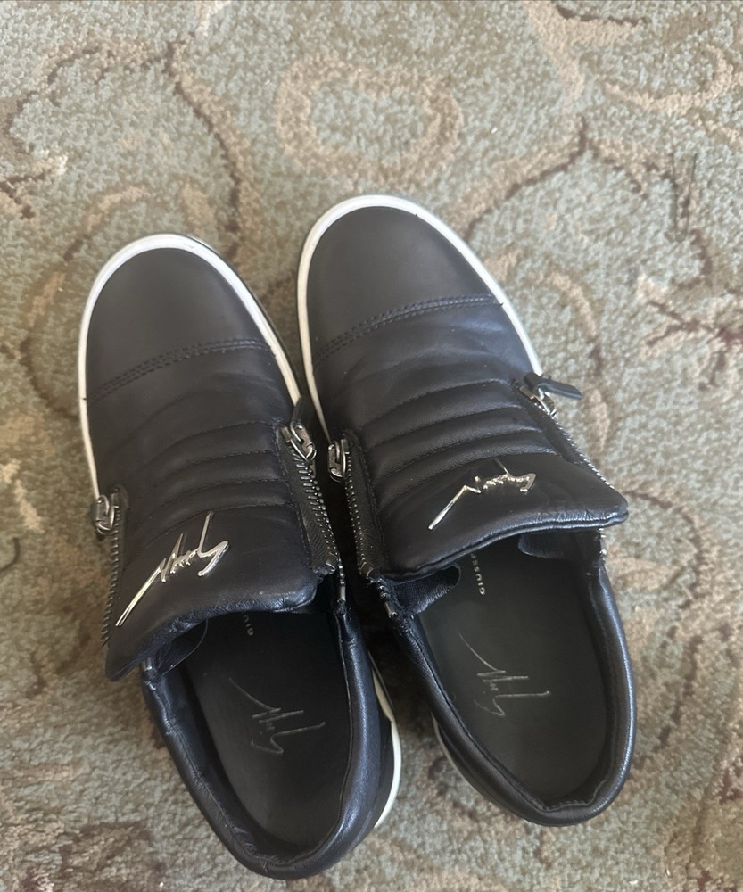 Giuseppe Zanotti Black Leather Zip Sneakers Men's Comfort Casual Shoes