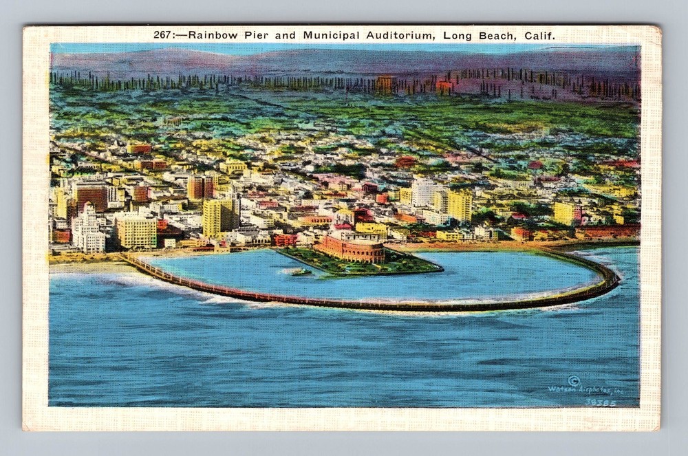 Long Beach CA-California Rainbow Pier and Municipal Auditorium Vintage Postcard