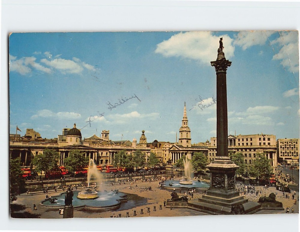 Postcard Trafalgar Square and Nelsons Column London England