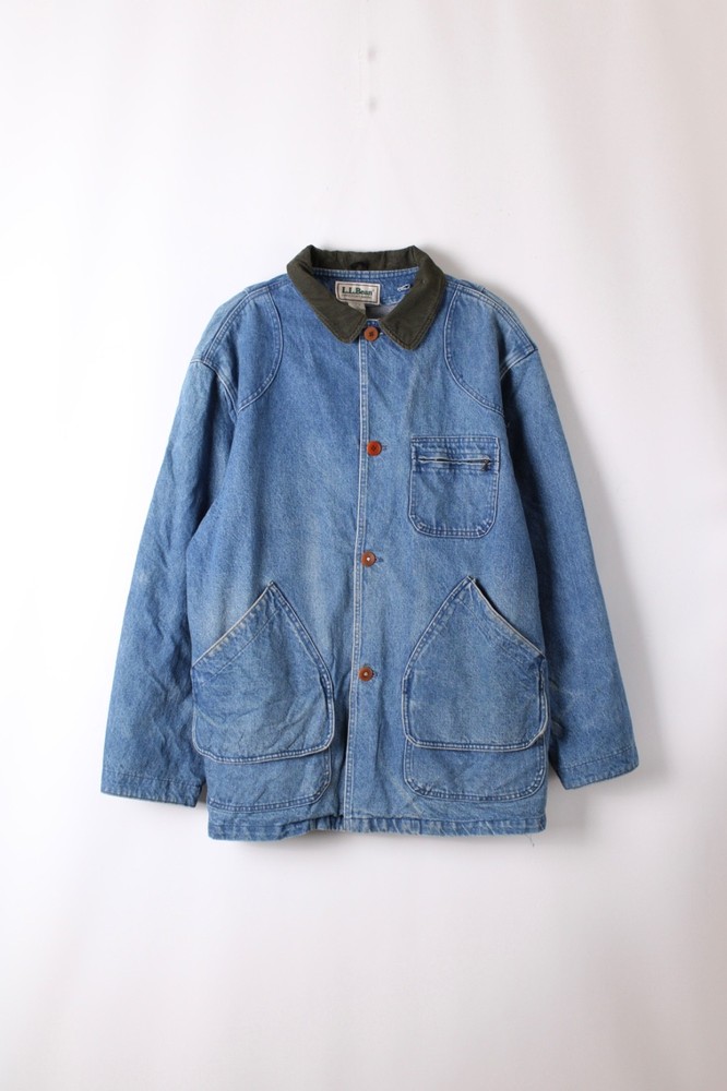 LL Bean Vintage Hunting Jacket Denim Chore Barn Jacket Blue Made In USA XL