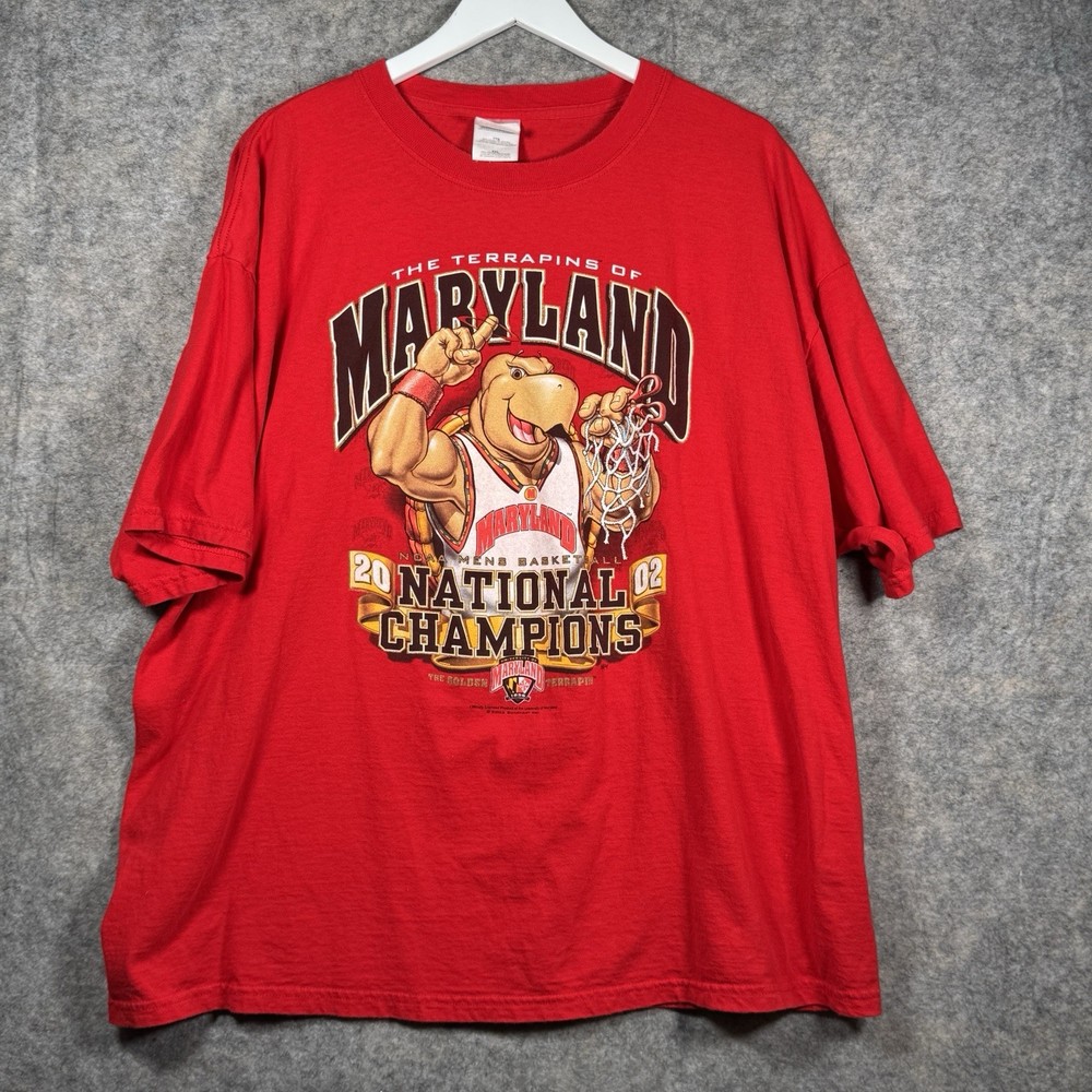 Vintage 2002 Maryland Terrapins National Basketball Champs T Shirt Mens Size 2XL