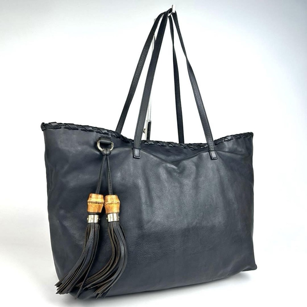 GUCCI Dark Navy Leather Tote Bag Authentic G08081075