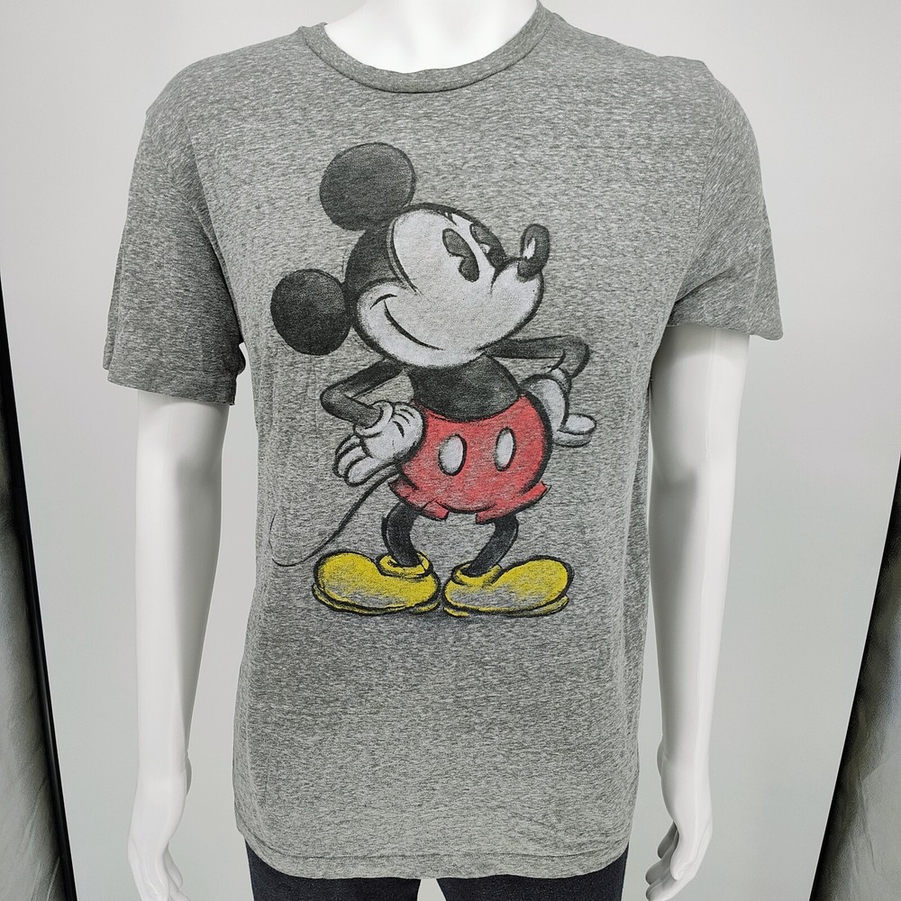 Disney Mickey Mouse Gray Graphic T-Shirt (Large)