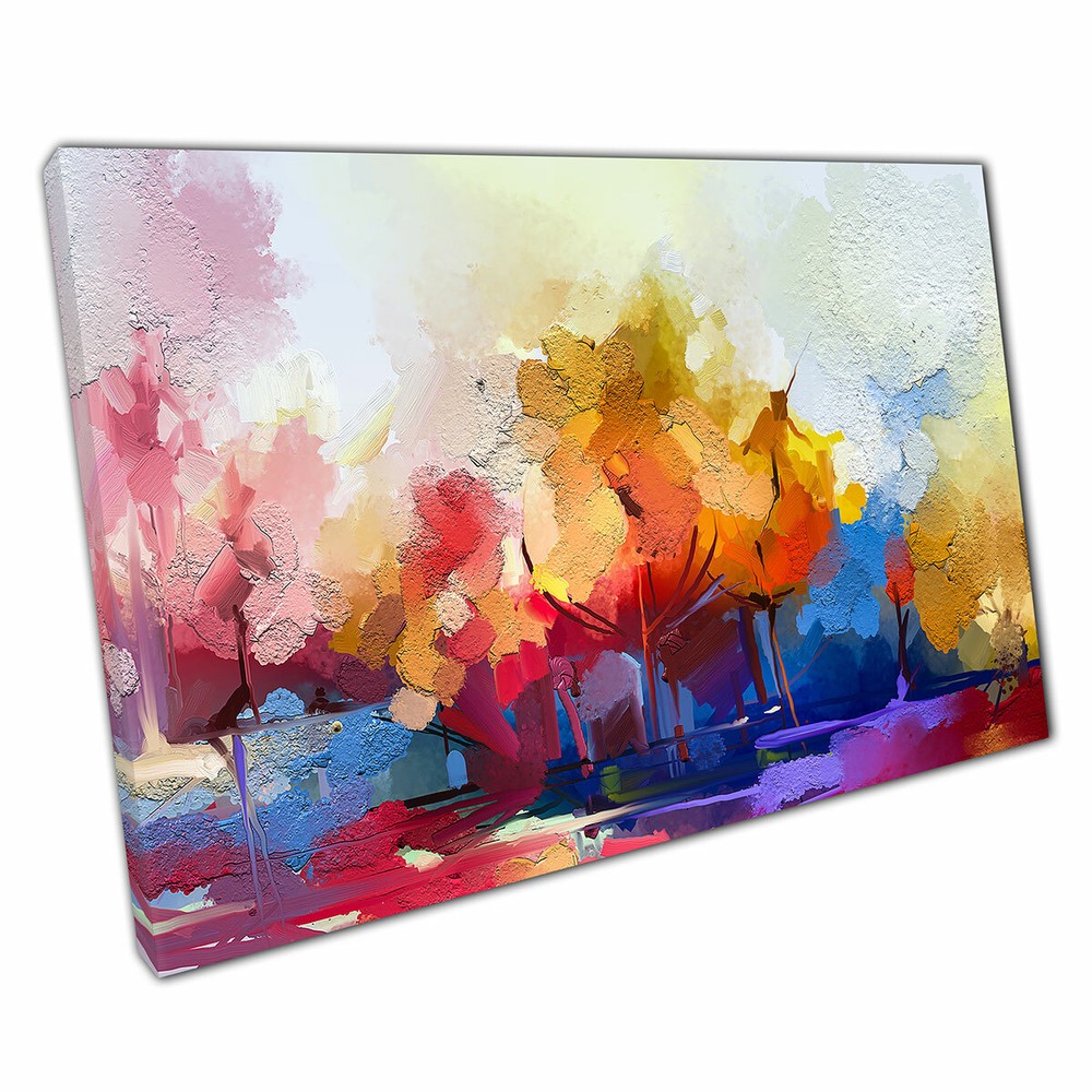 Semi Abstract Vibrant Tree Landscape Oil Painting Canvas Print