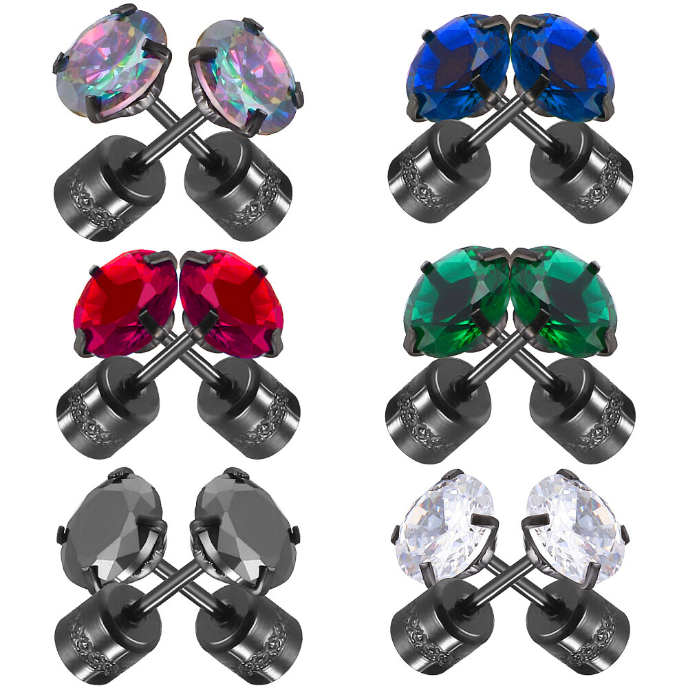 6 Pairs Chunky Gold Hoop Earrings Studs Zircon Fashionable Prong Set
