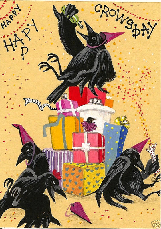 RYTA CROW RAVEN BIRTHDAY ACEO PRINT OF PAINTING PARTY ART FANTASY HUMOR Folk 😀