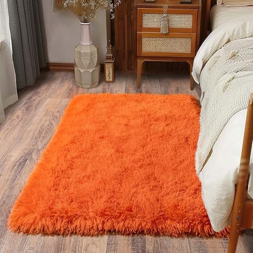 Soft Runner Rugs for Bedroom Hallways, 2x3 Orange Fluffy Shag Throw Area Rug