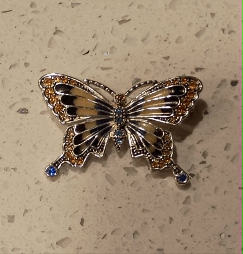 Monet Butterfly Enamel Rhinestones Brooch Pin Vintage Signed