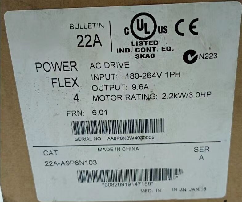 Brand New AB 22A-A9P6N103 PowerFlex 4- 2.2 kW (3 HP) AC Drive Warranty One Year