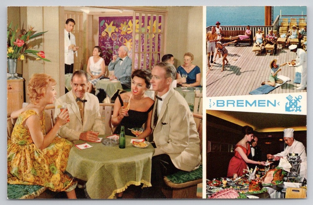 Vintage T.S. Bremen North German Lloyd Cruise Ship Life On Board Postcard