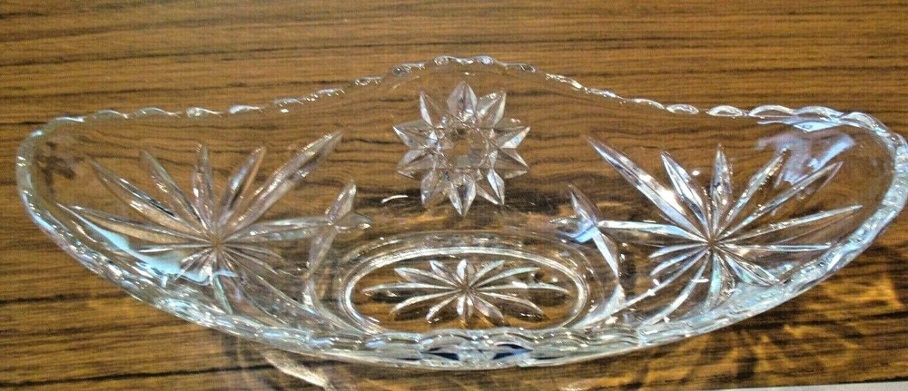 Candy Dish Relish Dish Celery Dish Bowl Cut Glass Lead Crystal 9 1/2” Long NICE