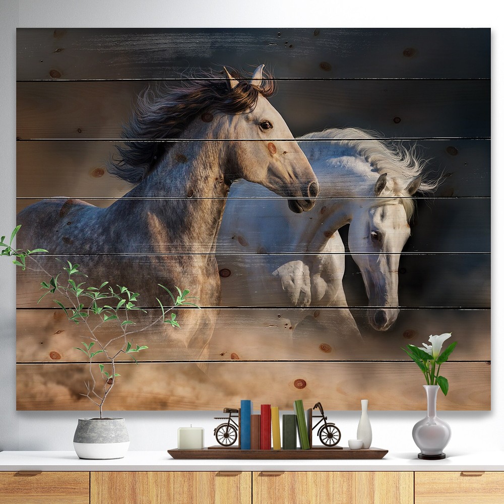 Designart 'Horses Run In Dust' Traditional Wood Wall Art