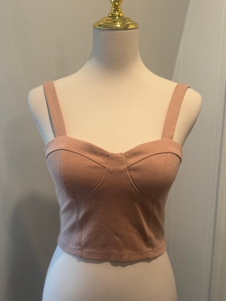 Shinestar Nude Bustier Crop Top Corset Style Cami Zip Back Fitted Size Medium