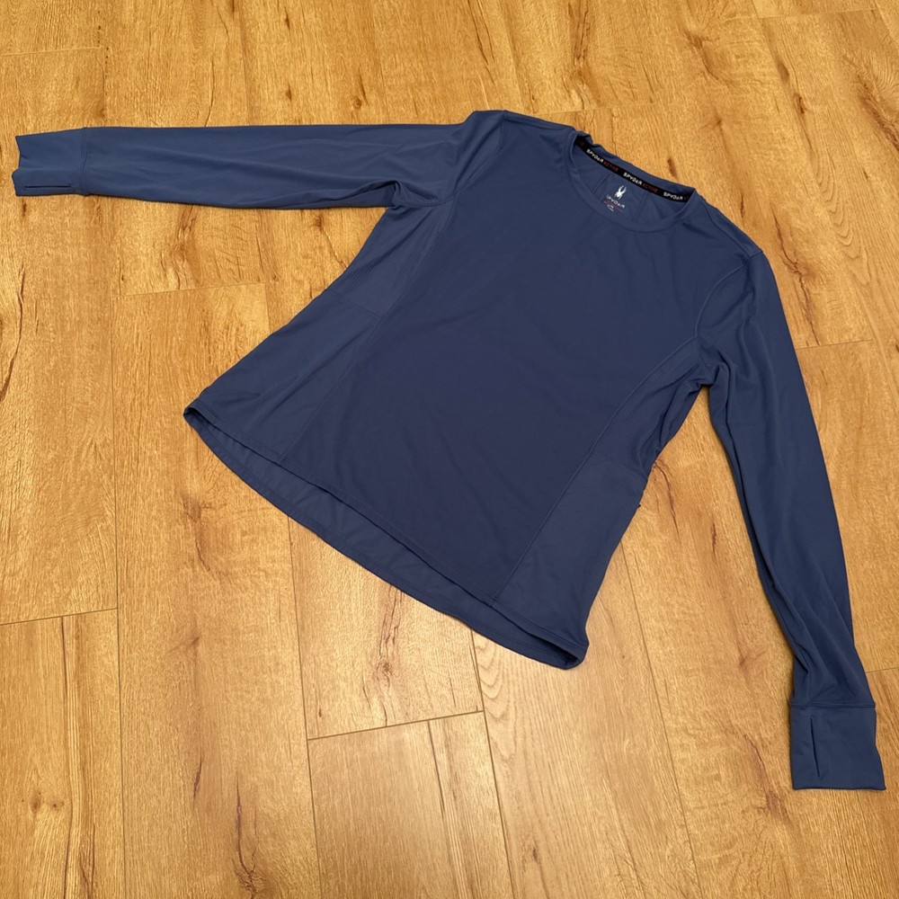 Spyder Active Top Womens XL Blue Nylon Stretch Side Zip Long Sleeve Pullover