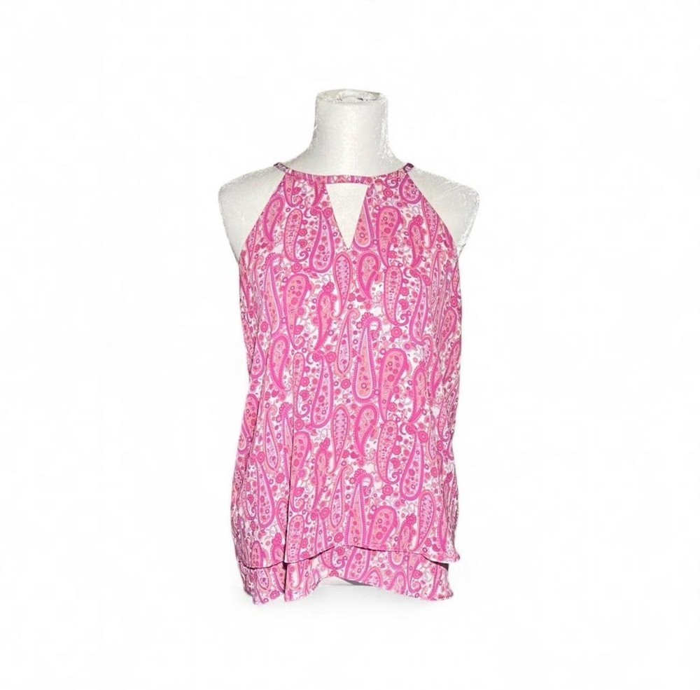 Violet + Claire Pink Paisley Sleeveless Halter Top Blouse | Size Large