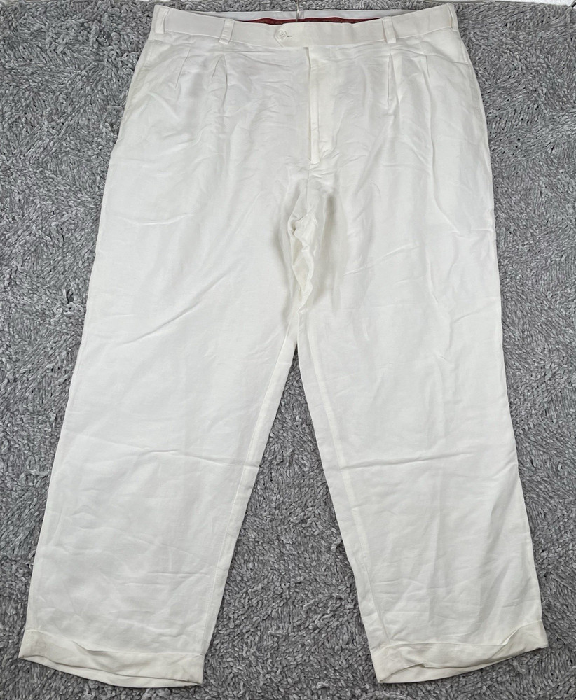 Phat Farm Linen Blend Pants Size 42 Waist White Designer Preppy Golf Business