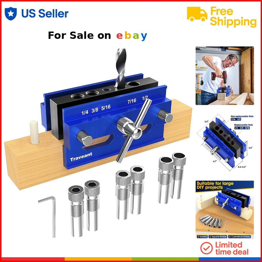Self Centering Dowel Jig Kit Wood Working Tools Adjustable Power Drill Guide
