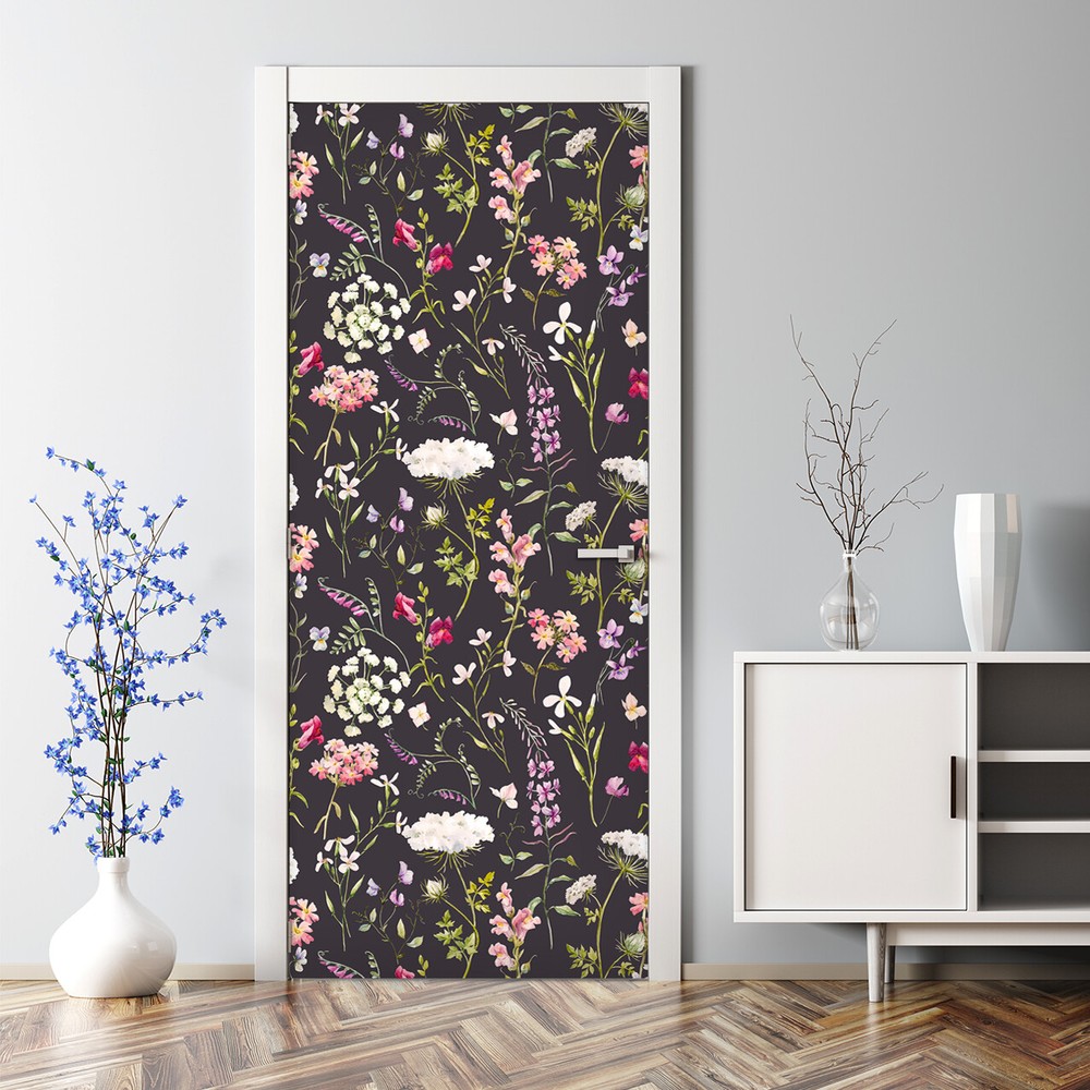 Dark botanical floral bubble-free door sticker for colorful home decor self-adhesive