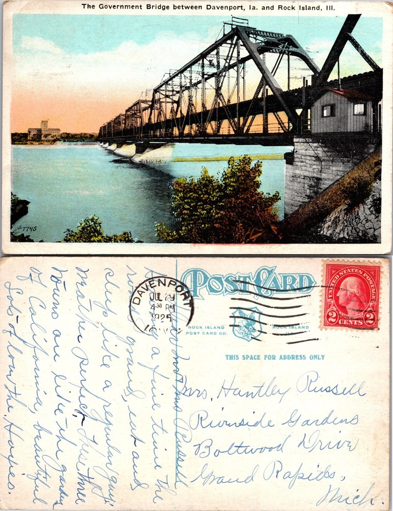 Government Bridge Davenport IA Rock Island IL Postcard
