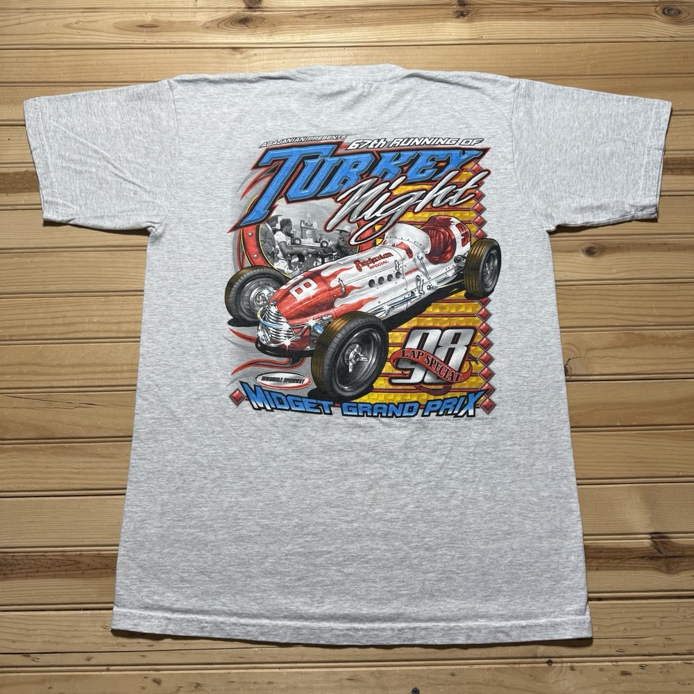 Vintage 2007 Turkey Night Midget Grand Prix Racing T-Shirt Irwindale - Large
