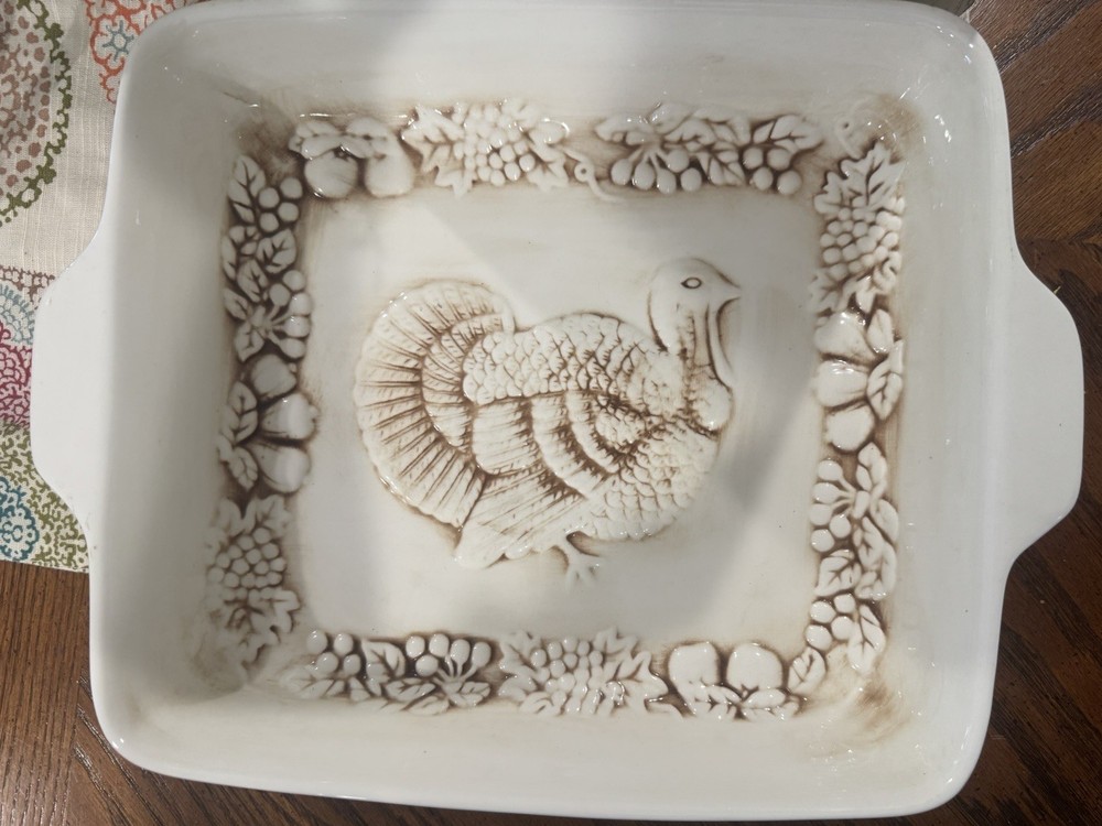 vtg ceramic turkey Square platter