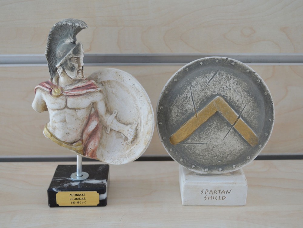 Leonidas and Spartan shield sculpture set artifacts