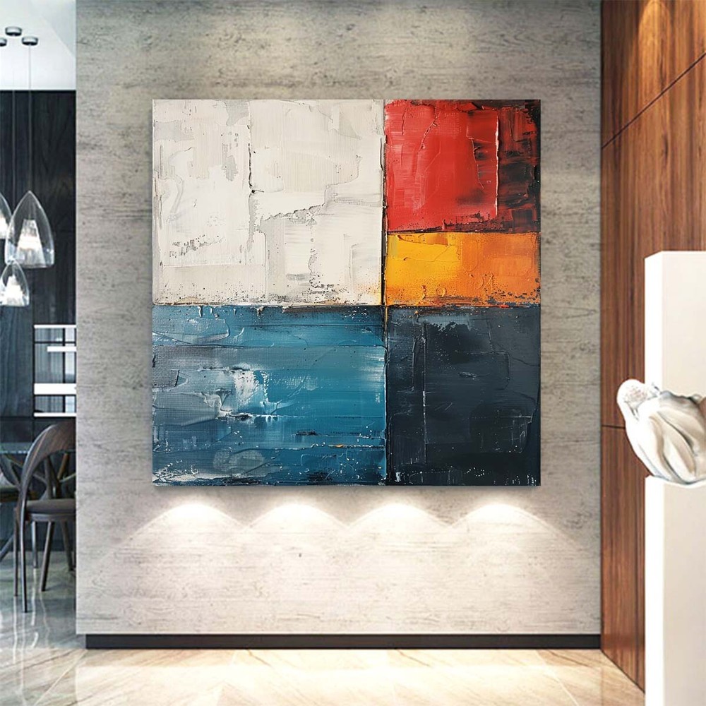 Hand-painted Blue Red abstract oil Painting on canvas Home Wall Decor 31in