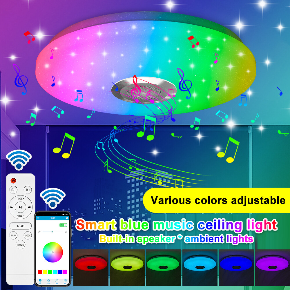 Smart LED Ceiling Light w/ Bluetooth Speaker RGB Dimmable Ceiling Round Lamp