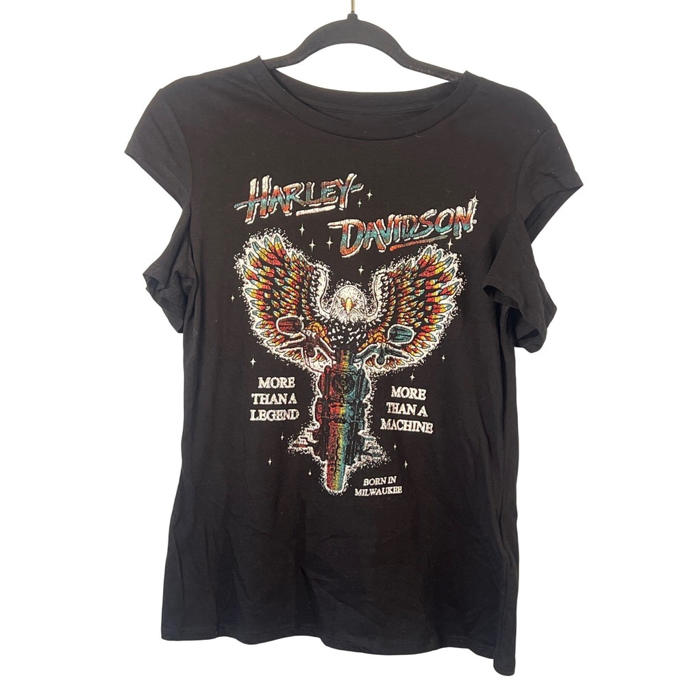 NWOT Harley Davidson Black Cut Out Short Sleeves Biker Top Eagle Grunge Small