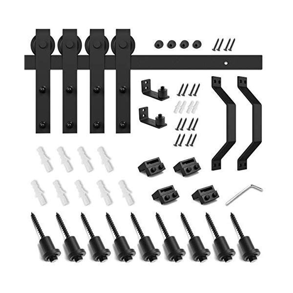 Smart Black Sliding Barn Door Hardware Kit SDH-1200-JShape02-KIT03