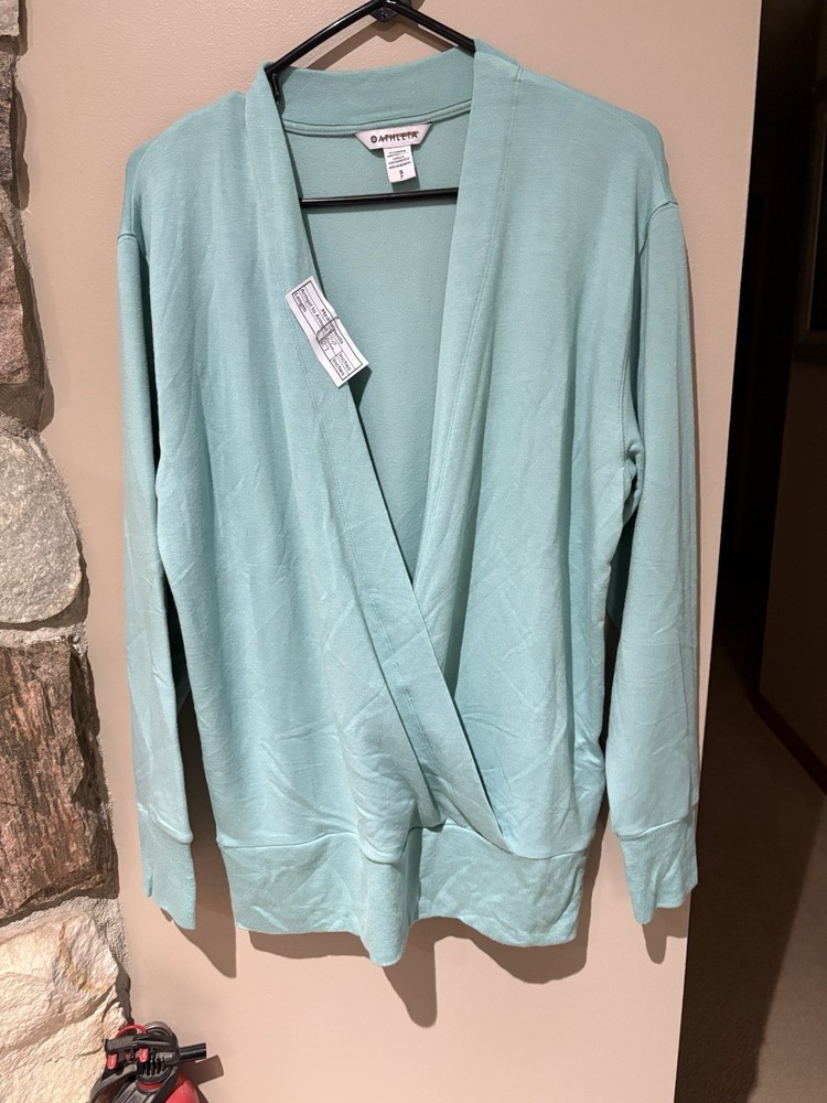 Athleta Purana V-Neck Wrap Sweatshirt Wintergreen ~ Size Small
