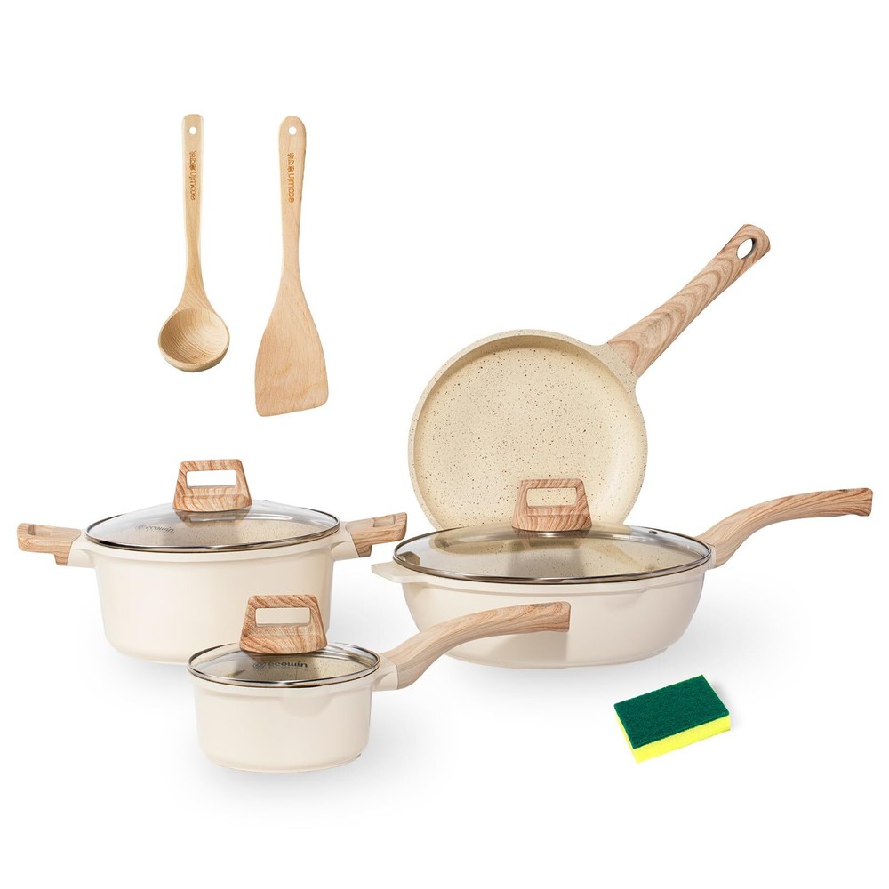 Pots and Pans Set Non Stick, Cookware Sets 10Pcs, Granite Cookware Set, White...