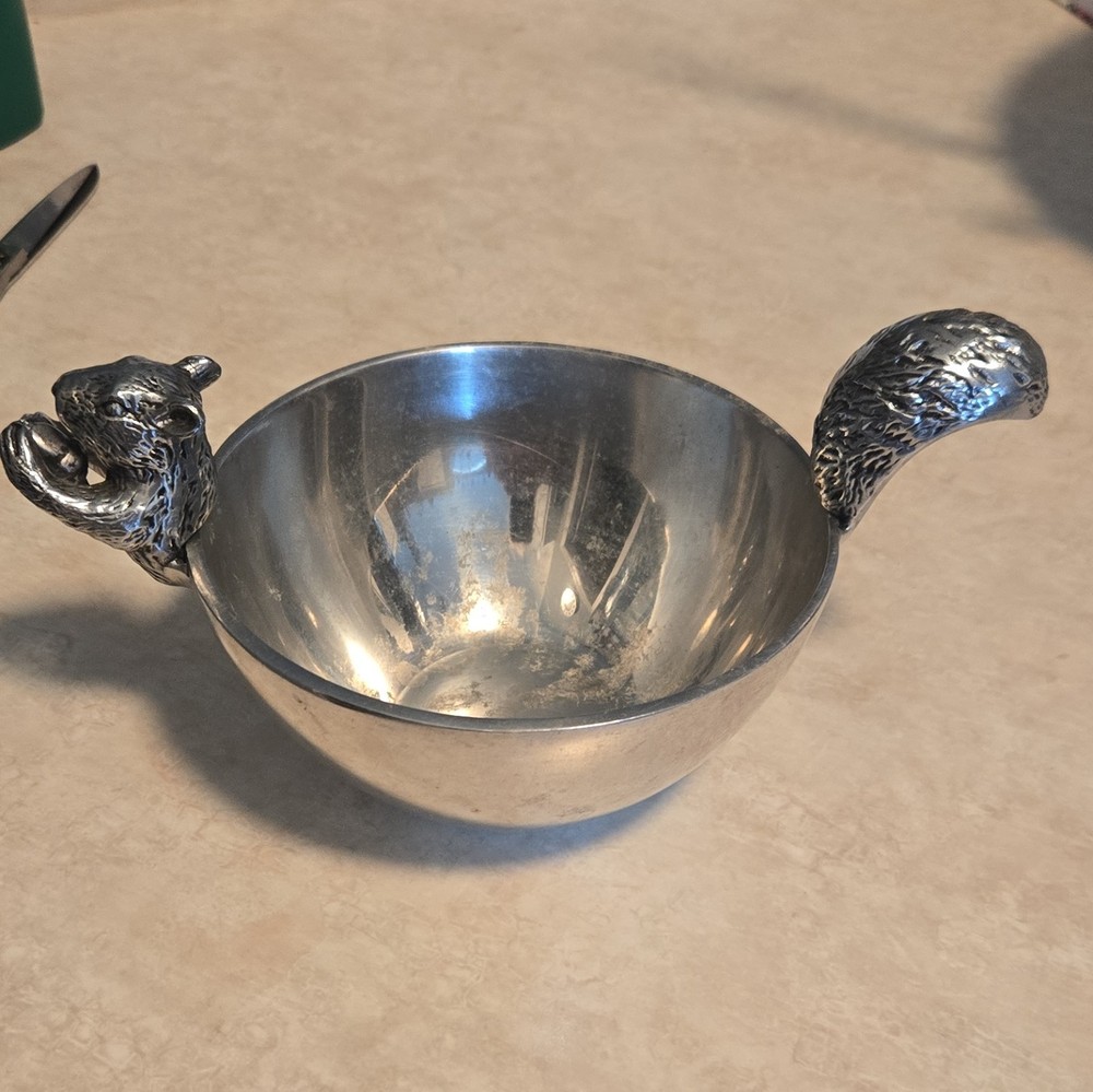 Les Courrèges Pewter Bowl with Animal Handles Decorative Metal Dish