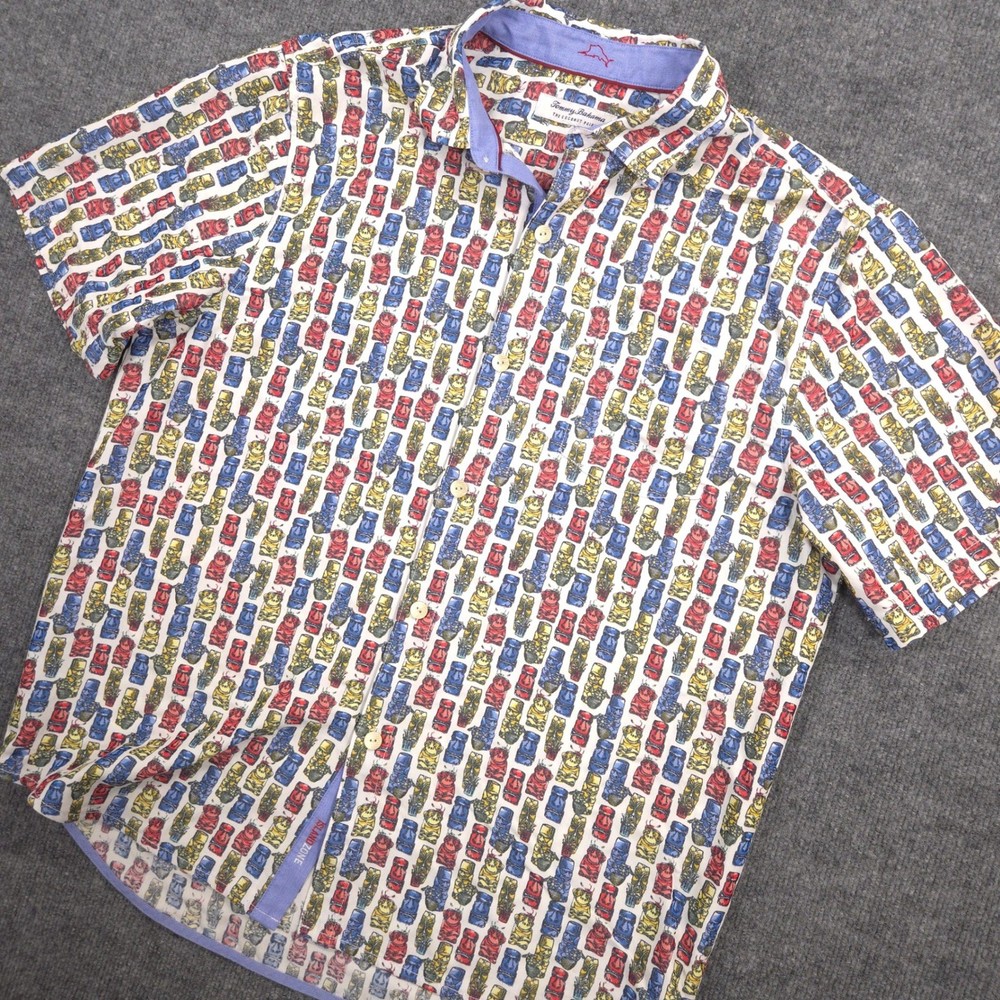 Tommy Bahama The Coconut Point Shirt Mens L Hawaiian Tiki AOP Aloha IslandZone