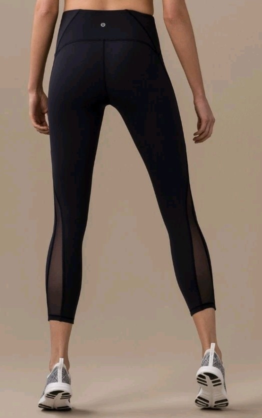 Lululemon Train Times 7/8 Pant Black Double Lined Mesh Panels Leggings! Size 6