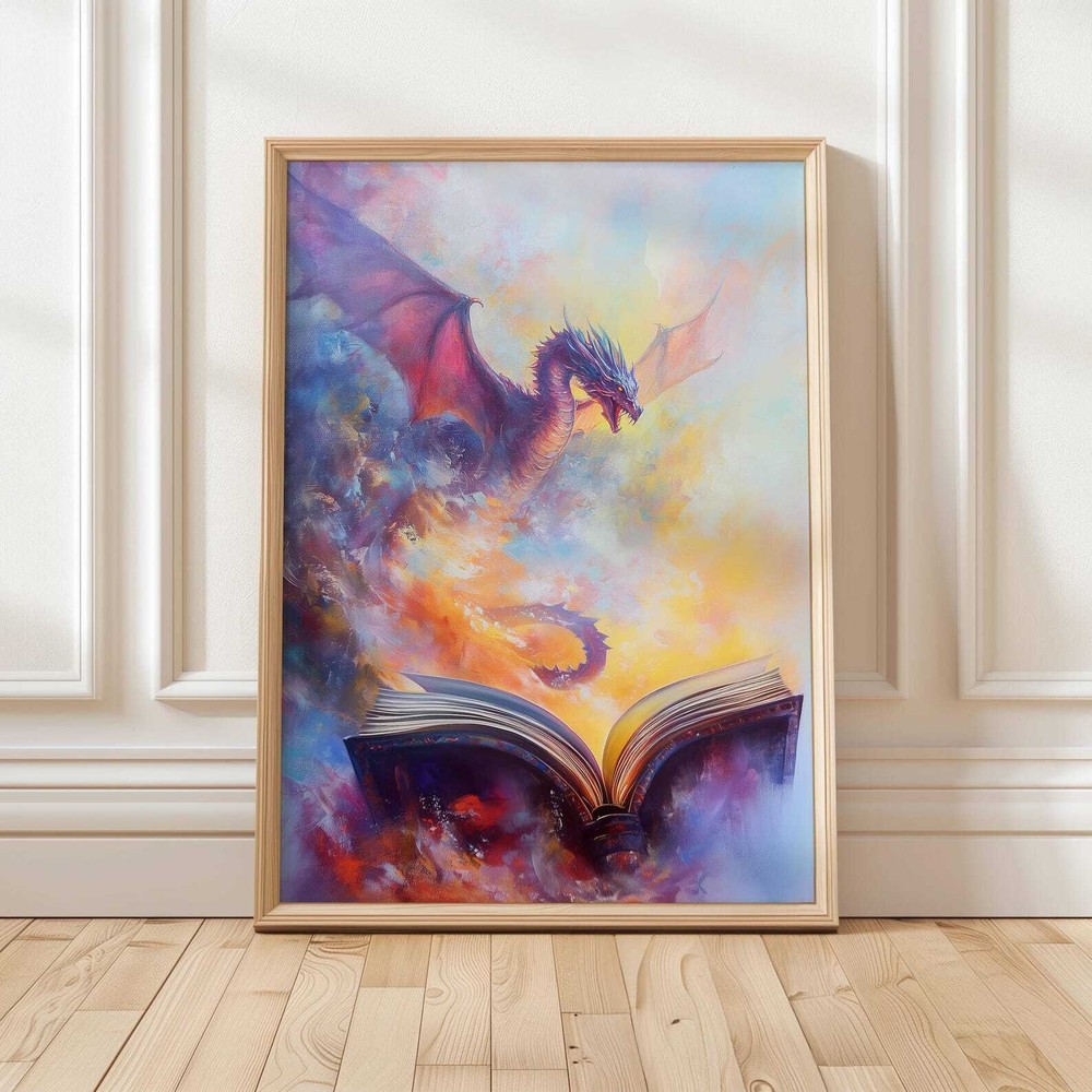 Fantasy Dragon Art Print  Magical Book Adventure  Colorful Wall Art