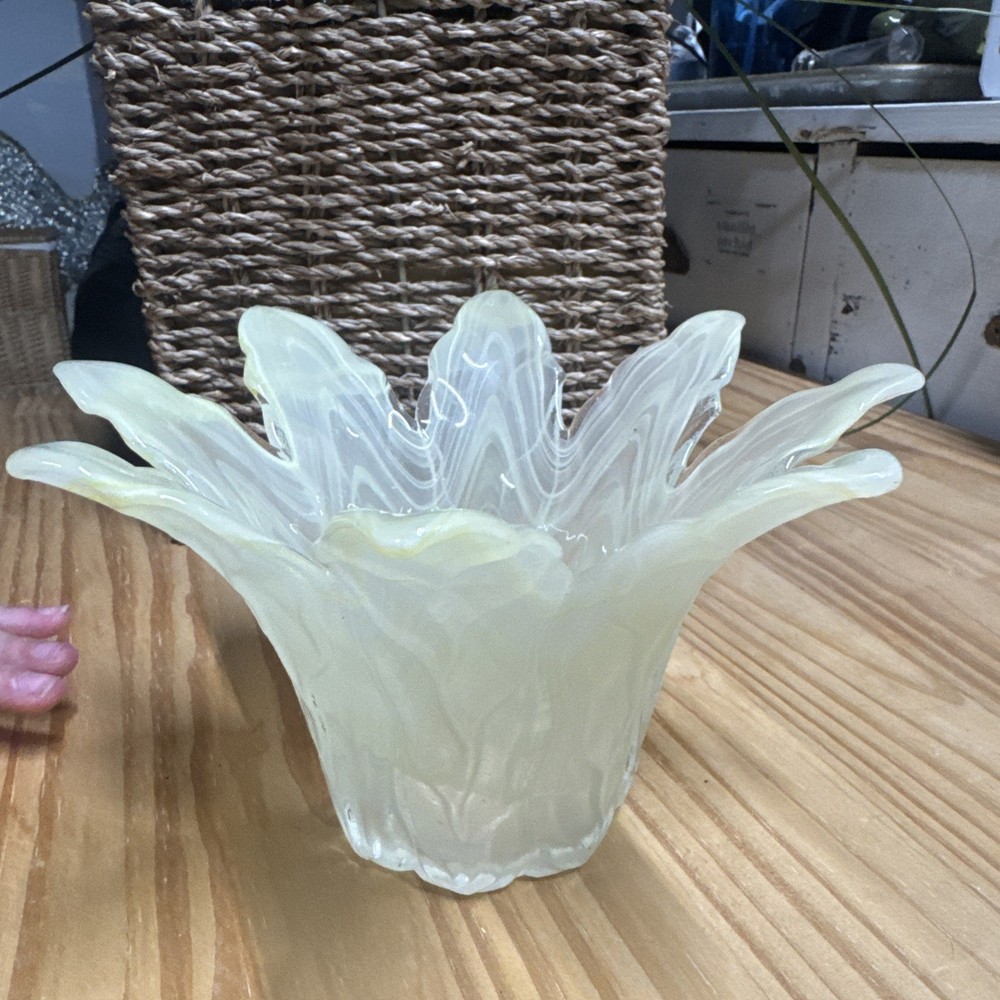 Candle Holder Vintage Murano Italian Art Glass Floral Vase Yellow And White