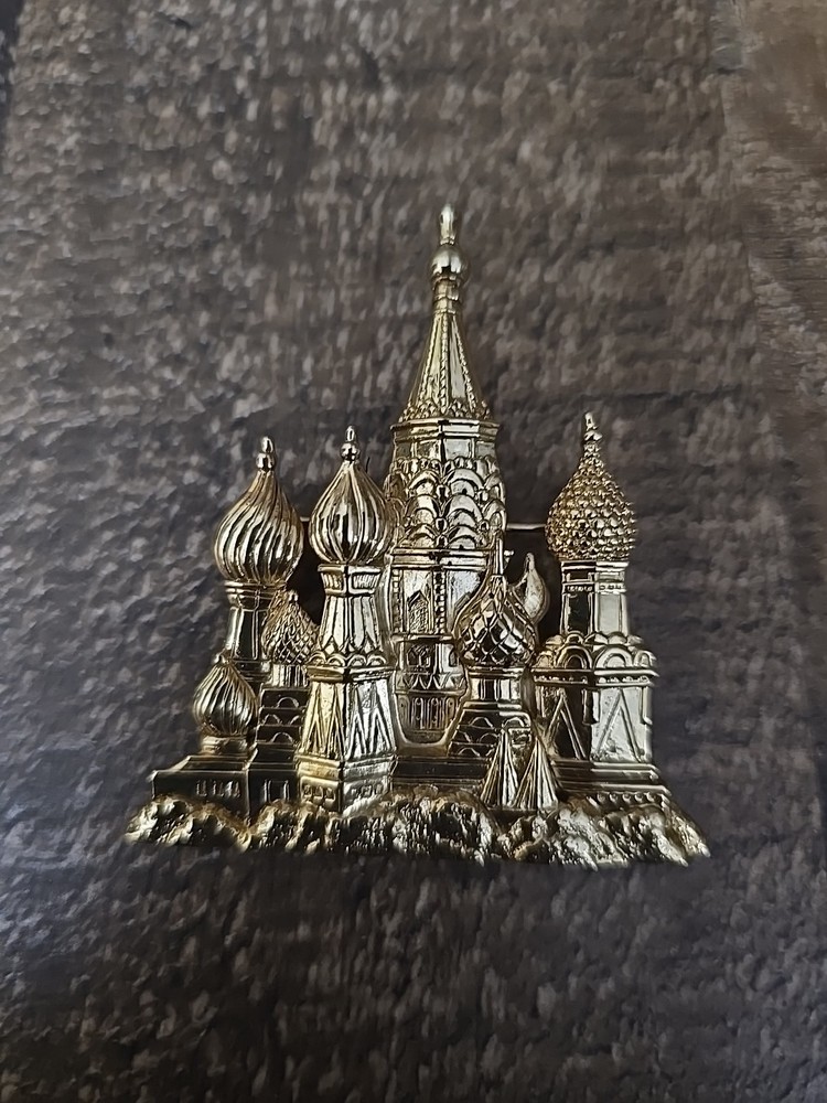 VTG JJ Jonette Brooch Jewelry St Basil's Cathedral 1980s Gold Tone Russia