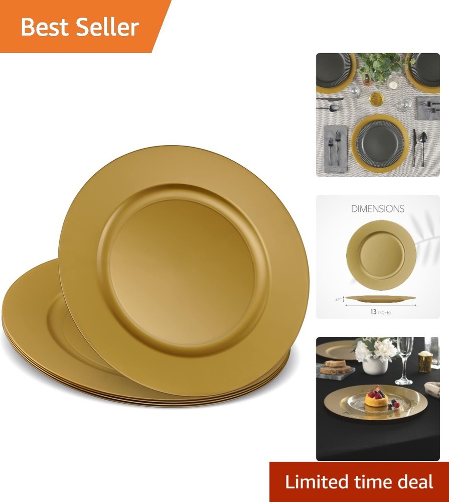 Gold 13 Inch Disposable Charger Plates Pack of 6 for Weddings and Parties