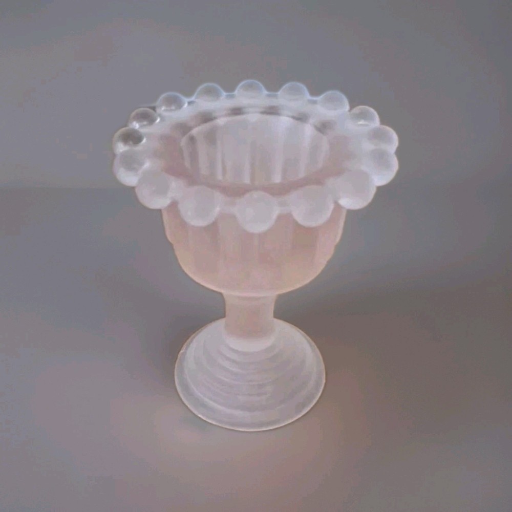 Frosted Pink Raised Dot Hobnail Glass Candle Holder Vintage