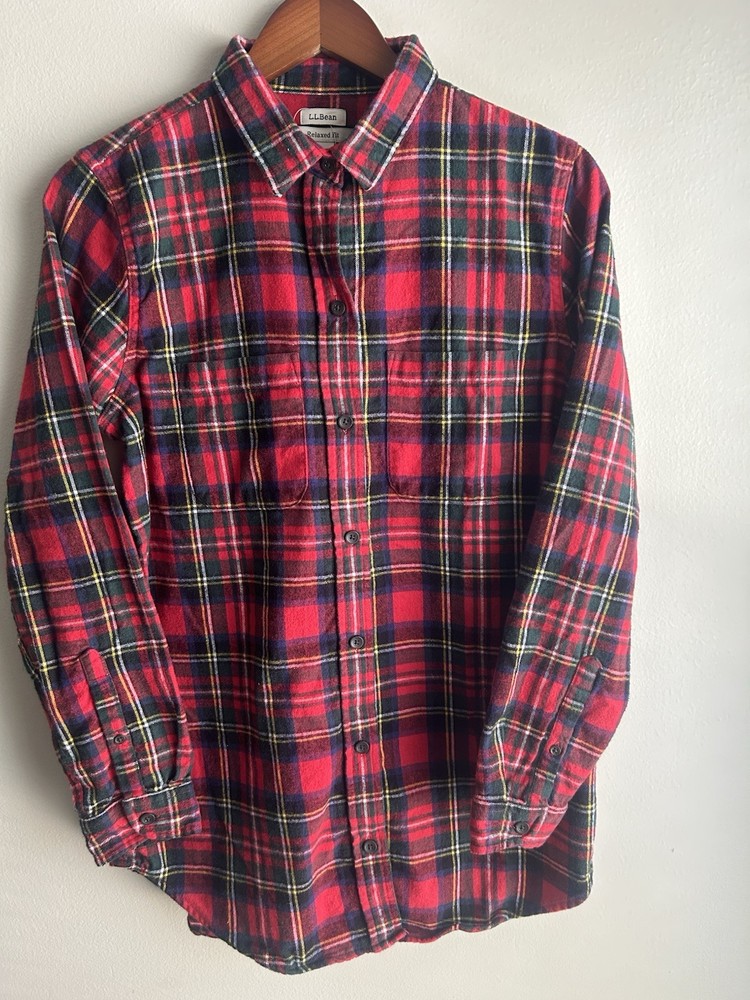 LL Bean Scotch Plaid Flannel Relaxed Fit Classic Red Tartan Womens Small 508276