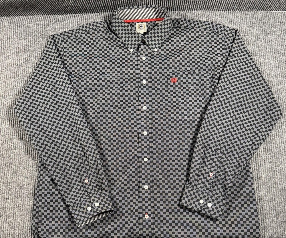 Cinch Shirt Mens XL Western Check Long Sleeve Button Up Flip Cuff Cowboy Black