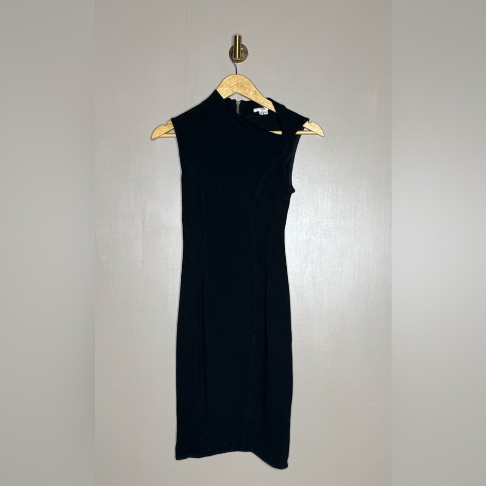 Helmut Lang Black Asymmetrical Zip Front Bodycon Midi Dress Petite P