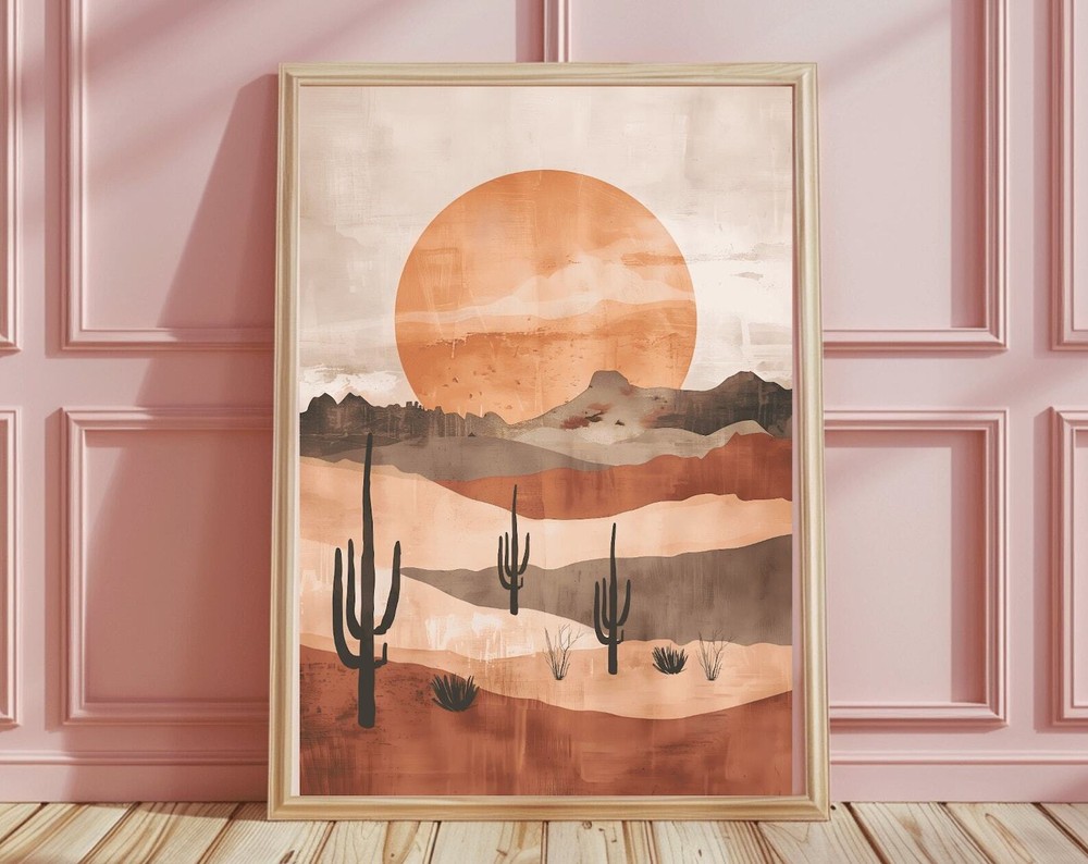 Boho Botanical Desert Wall Art Sun Cactus Print Large Wall Art Gift For Plant